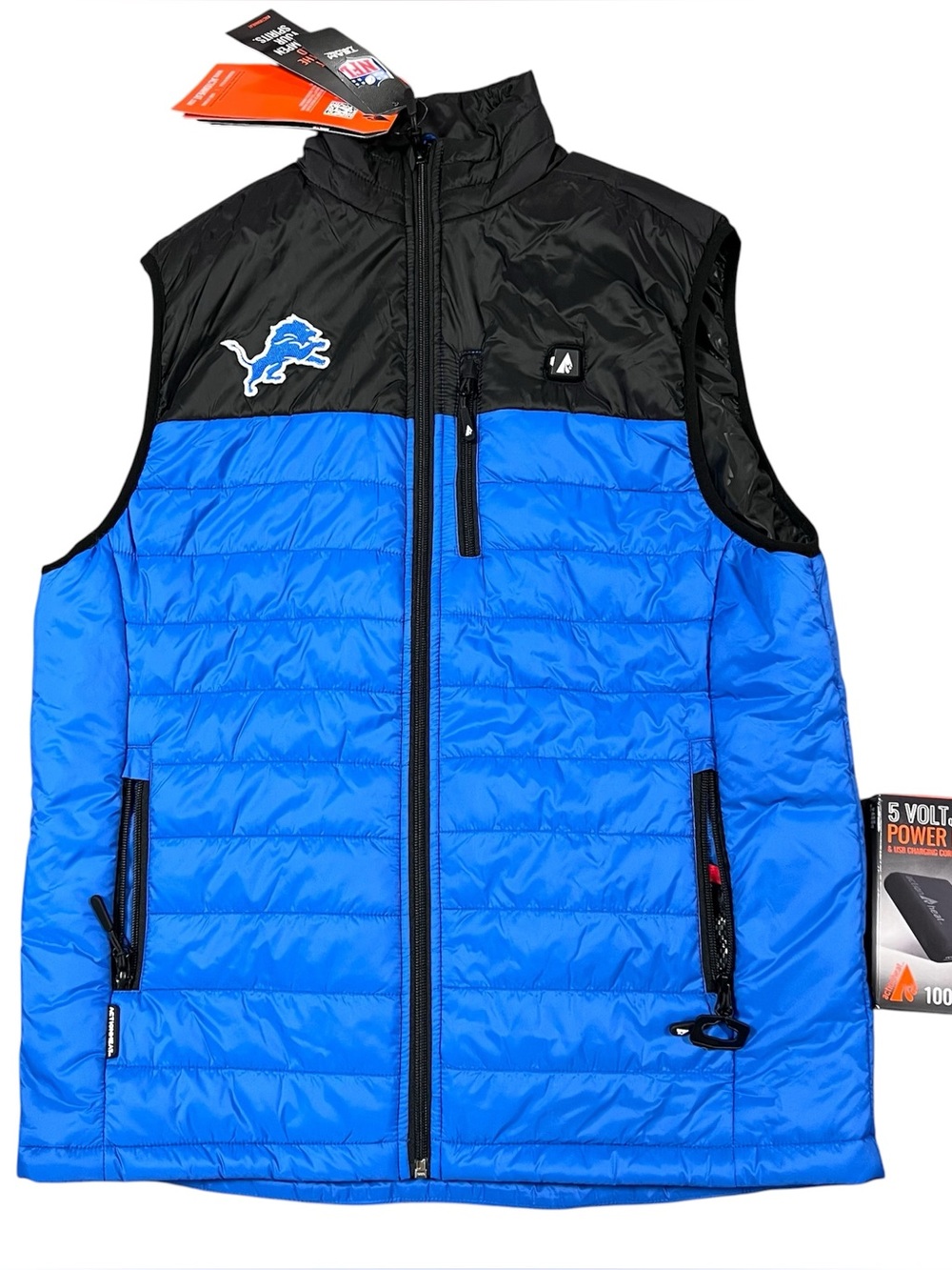 ActionHeat Detroit Lions 5V Puffer Battery Rechargeable Heated Vest Sz M NWT